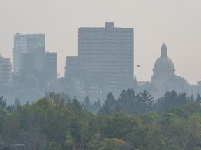 Smoke hangs over the city skyline on Tuesday, Sept. 5, 2023 in Edmonton. Greg Southam-Postmedia