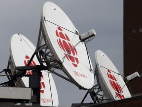 Satellite dishes sits on the roof of one of the CBC studios in Halifax .