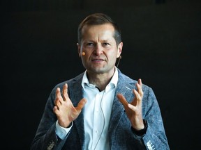 Scientist Ferenc Krausz speaks during a presentation after he winning the Physics Nobel Prize at the Max-Plank-Institute of Quantum Optics in Munich, Germany Tuesday, Oct. 3, 2023. The Nobel Prize in physics has been awarded to Pierre Agostini, Ferenc Krausz and Anne L'Huillier for looking at electrons in atoms by the tiniest of split seconds.