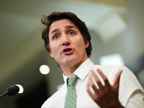 Prime Minister Justin Trudeau gestures as he speaks