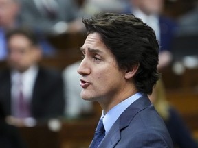 Prime Minister Justin Trudeau rises during question period in the House of Commons on Parliament Hill in Ottawa on Wednesday, Oct. 25, 2023.