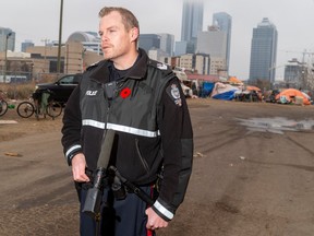 Staff Sgt. Michael Dreilich of the crime suppression branch talks on Tuesday, Nov. 7, 2023, about Edmonton Police Service members responding to encampment fires in Edmonton.