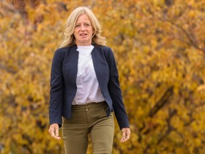 Alberta NDP Leader Rachel Notley walks to a press conference in Calgary on Tuesday, October 10, 2023.