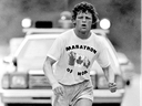 Terry Fox runs during his Marathon of Hope in 1980. 
