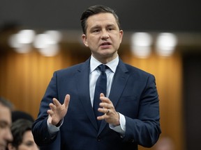 Conservative Leader Pierre Poilievre rises during Question Period on Feb. 6, 2024 in Ottawa.