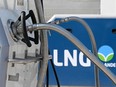 A photo taken on March 24, 2022 shows a LNG (Liquefied Natural Gas) filling station for trucks in Dortmund, western German.