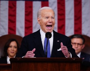 U.S. President Joe Biden delivers the State of the Union address in the House Chamber of the U.S. Capitol in Washington, DC, on March 7, 2024.