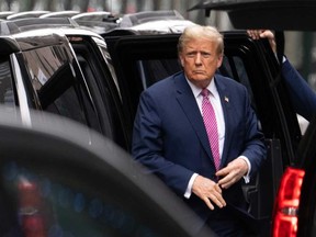 Republican presidential candidate and former U.S. President Donald Trump arrives at Trump Tower on April 19, 2024 in New York City.