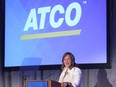 File photo: ATCO CEO Nancy Southern speaks at the ATCO annual general meeting in Calgary on Wednesday, May 10, 2023.