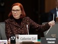 CBC president and chief executive Catherine Tait waits to appear before the Heritage committee in Ottawa on Tuesday, Jan. 30, 2024.