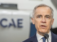 Prime Minister Mark Carney makes an announcement at CAE Inc., in Montreal, on Tuesday, Feb. 17, 2026.
