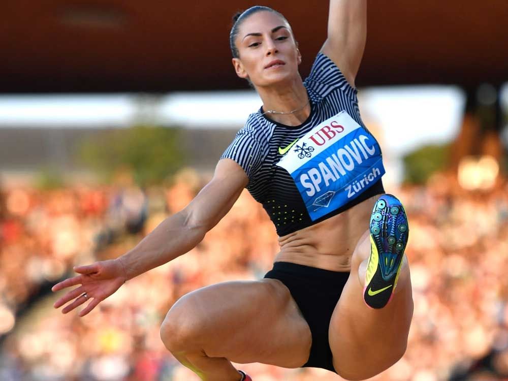 Serbia's Ivana Spanovic competes to win the women's long jump event during the Diamond League Athletics meeting "Weltklasse" on Sept. 1, 2016 at the Letziground stadium in Zurich.