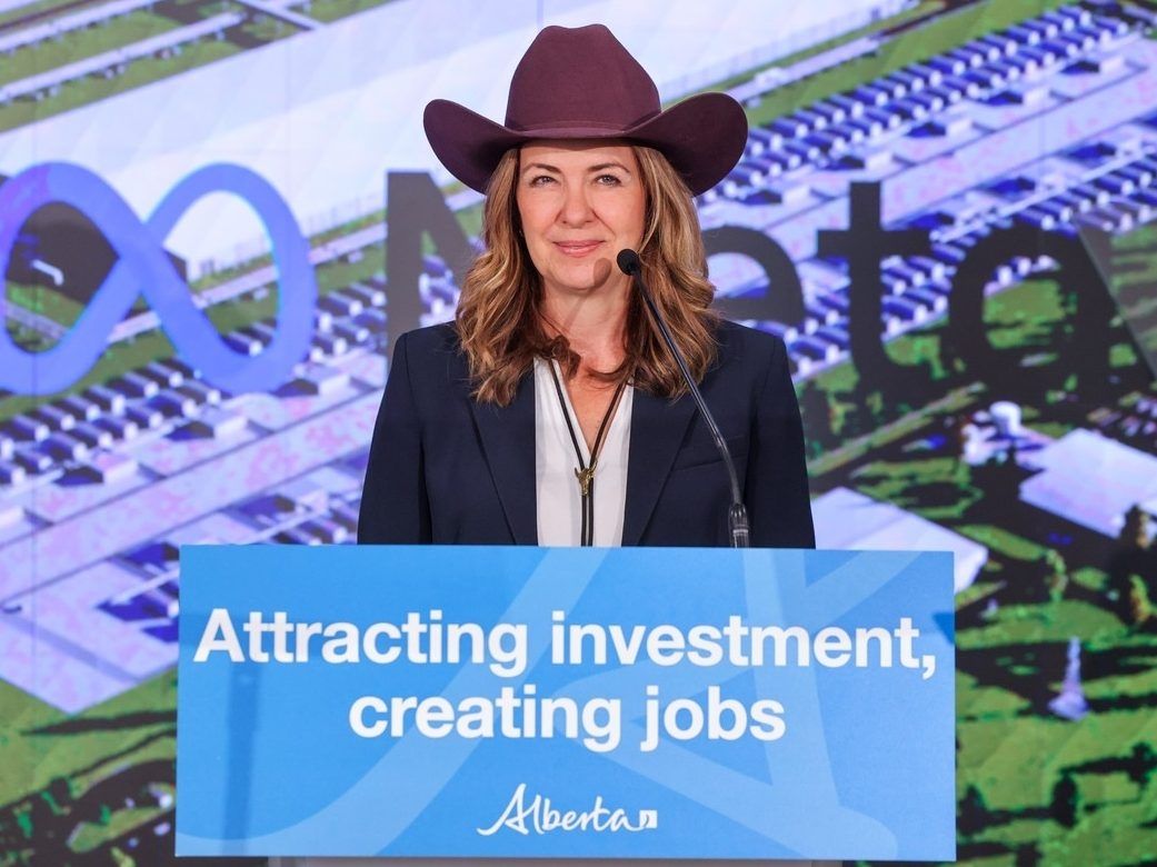 Alberta Premier Danielle Smith speaks during an announcement that Meta will invest $13 billion building a new data centre in Sturgeon County on Wednesday, July 8, 2026.