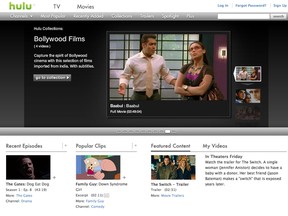 Screenshot of Hulu homepage