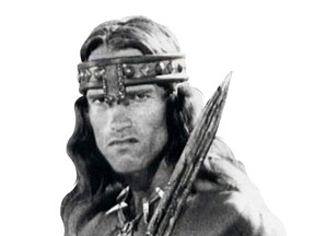 Actor Arnold Schwarzenegger is shown in a scene from the 1982 film "Conan the Barbarian" in this undated publicity photograph. Schwarzenegger, a native of Austria, and currently a naturlized United States citizen, is running as a candidate for governor of California in the October 7, 2003 recall election. NO SALES  B&W ONLY  REUTERS/Files
