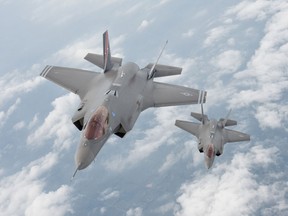 Lockheed Martin F-35s in flight. The company is expecting an increase in orders on the heels of  Donald Trump's criticism of NATO members not paying their way.