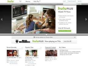 A screen shot of the Hulu web site