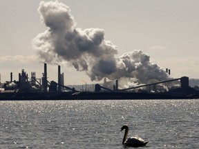 Steam billows from a stack at the Stelco plant in Hamilton, Ont.