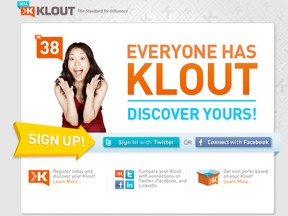 Screen capture of Klout.com