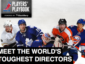 A screenshot of the new "Players' Playbook" campaign, a joint partnership between the National Hockey League Players Association and RIM