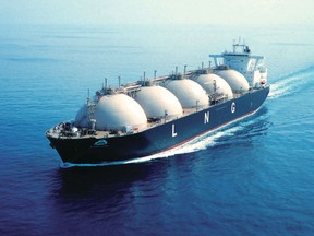 A liquefied natural gas (LNG) tanker.