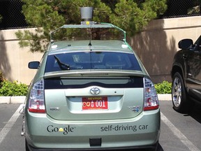A photo of a Google self-driving car with a Nevada-issued test licence plate. The Nevada DMV said the photo was taken May 1.