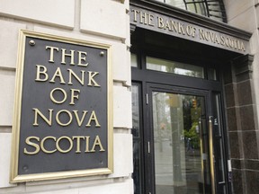 The Bank of Nova Scotia is shown at a branch in Toronto.