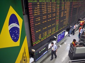 Traders work at the Bolsa de Mercadorias e Futuros, Brazilian Mercantile and Futures Exchange in Sao Paulo, Brazil.