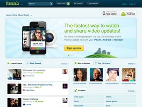 Screenshot of Keek's homepage.