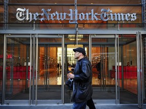 The entrance to the The New York Times building in New York City