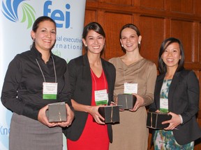 The FEI 7th Annual Best in Class case competition winners from the Haskayne School of Business. From left to right: Savannah Koch, Lyndsay Thorlacius, Michelle Lennox and Kelly Lai.