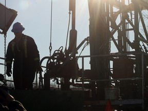 A oil worker on a Bonterra rig near the town of Drayton Valley, Alberta