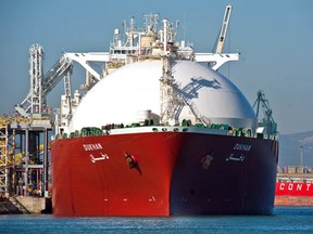 The LNG vessel Dukhan sits moored at the Enagas SA gas storage facility at the port of Barcelona.