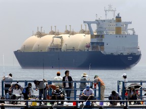 A liquefied natural gas (LNG) tanker.
