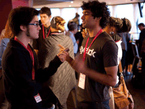Anand from Stylekick being interviewed at the International Startup Festival's World Elevator Tour.