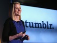 Yahoo CEO Marissa Mayer speaks about the company's acquisition of Tumblr at a press conference in New York City on May 20, 2013