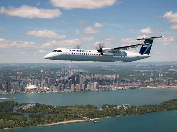 WestJet Airlines Ltd flies new Q400s by Toronto's Billy Bishop