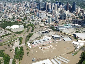 A flooded downtown Calgary is seen from a aerial view of the city Saturday, June 22, 2013.