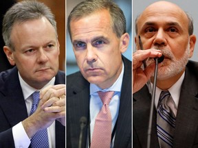 Bank of Canada governor Stephen Poloz, Bank of England governor Mark Carney and U.S. Federal Reserve chairman Ben Bernanke. Central bankers are looking for signs that growth will soon be on a solid ground, clearing a path to finally begin raising interest rates again.