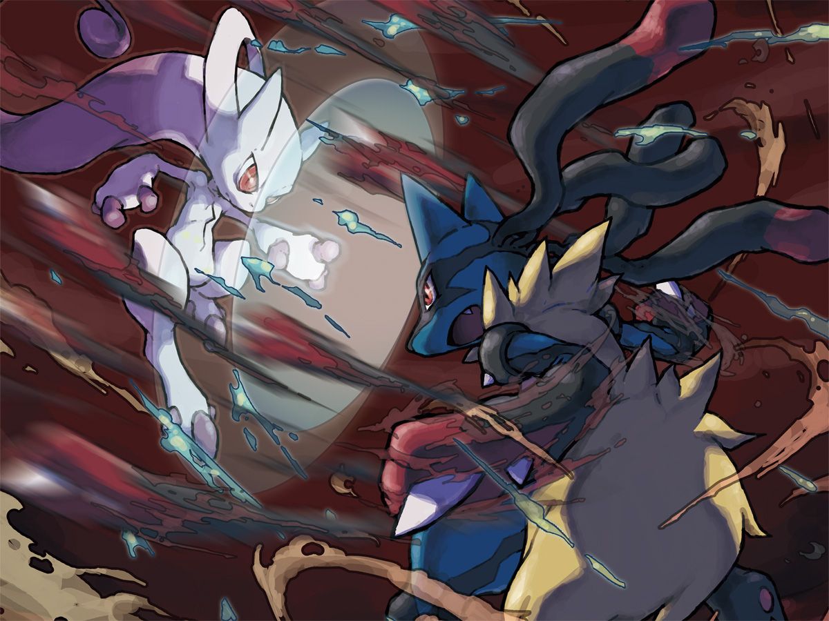 Download Two Legendary Pokemon Battle: Mewtwo X vs Mewtwo Y Wallpaper