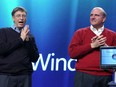 Microsoft Corp. Chairman Bill Gates, left, and Chief Executive Officer Steve Ballmer speak during an event promoting the launch of the company's Windows Vista and 2007 Office System in New York, Monday, Jan. 29, 2007. Microsoft support for Windows Vista is ending.
