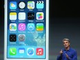 Apple's Craig Federighi speaks about iOS during an Apple product announcement