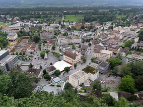 The town center of Vaduz, Liechtenstein.