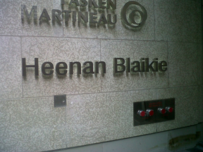Heenan Blaikie's sign at the Bay Adelaide Centre in Toronto