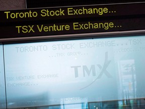 The Toronto Stock Exchange Broadcast Centre is shown in Toronto.