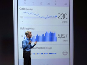 Apple senior VP Craig Federighi speaks about HealthKit during Apple WWDC in San Francisco, California.