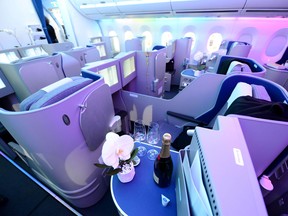 The interior of the business class of the Airbus A350 XWB.
