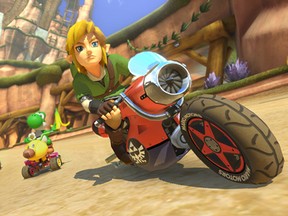 The Legend of Zelda's Link in Mario Kart 8.