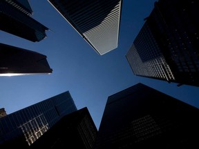 Bank towers stand in Toronto, Ontario.