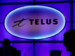 The Telus sign is pictured at company's annual meeting in Vancouver